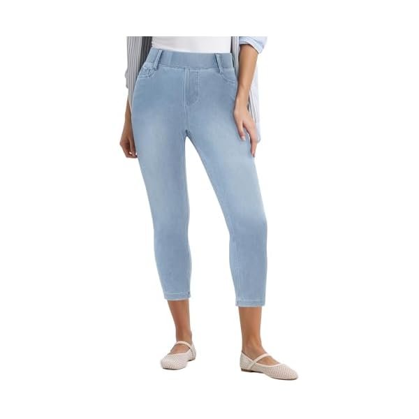 Capri Jeans for Women Skinny High Waisted Pull On Elastic Waist Knit Jeggings Comfy Stretchy Denim Capris Pants