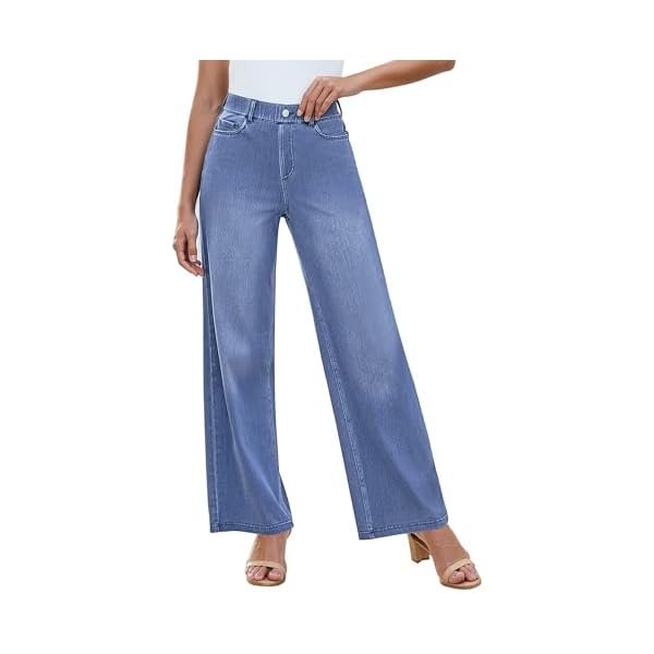 Wide Leg Jeans for Women High Waisted Trendy Pull On Elastic Waist Soft Stretchy Denim Pants Sweatpant Jeans