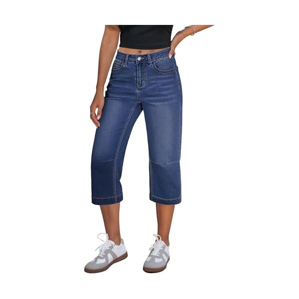 Capri Jeans for Women Mid Rise Straight Leg Casual Relaxed Fit Summer Cropped Stretchy Denim Capris Pants