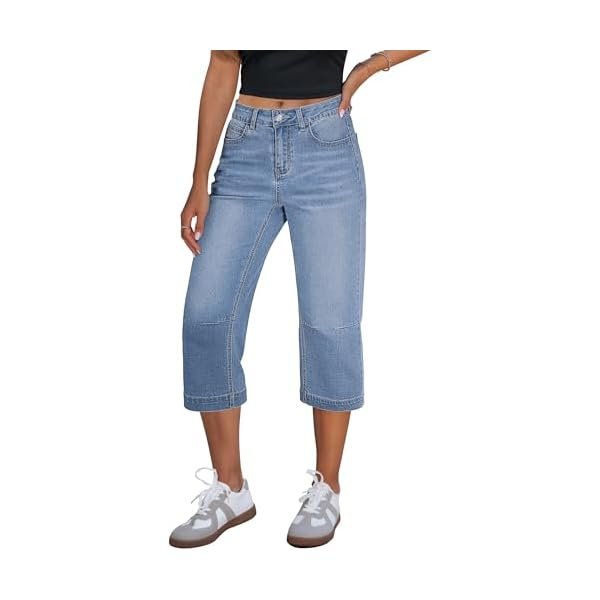 Capri Jeans for Women Mid Rise Straight Leg Casual Relaxed Fit Summer Cropped Stretchy Denim Capris Pants