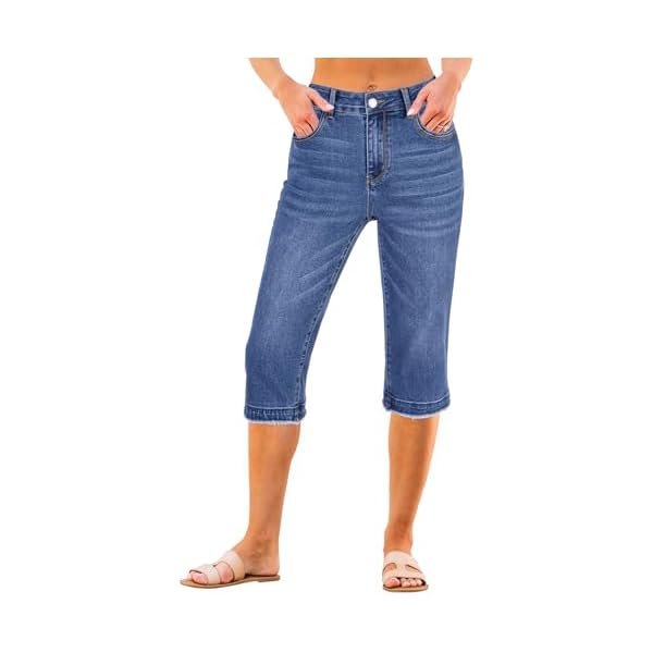Capri Jeans for Women Trendy Mid Rise Distressed Raw Hem Casual Summer Stretchy Denim Capris Pants Relaxed Fit