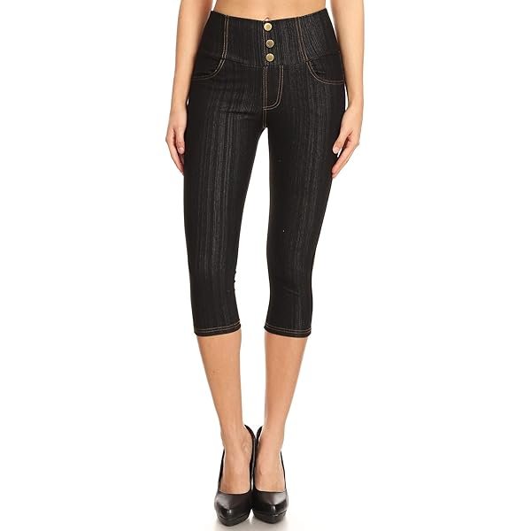 Women's Capri Knit Denim Jegging High Waisted Pull on Stretch Cropped Skinny Pants Regular & Plus Size