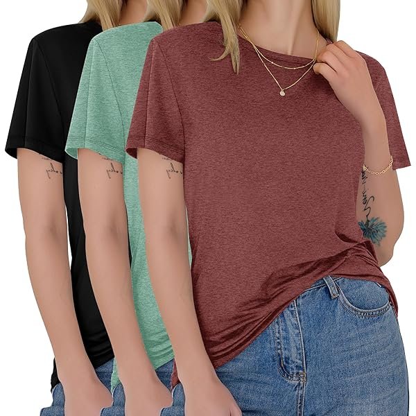 3 Pack Womens T-Shirts - Short Sleeve Spring Summer Tops Crew Neck Trendy Casual Work Soft Basic Tees for Ladies 2026